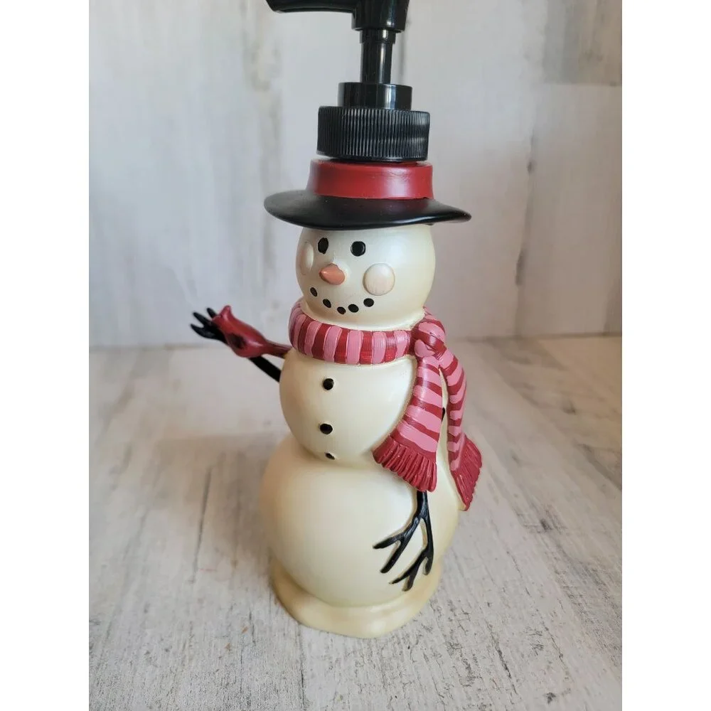Snowman soap pump red cardinal Xmas‎ bathroom kitchen home decor